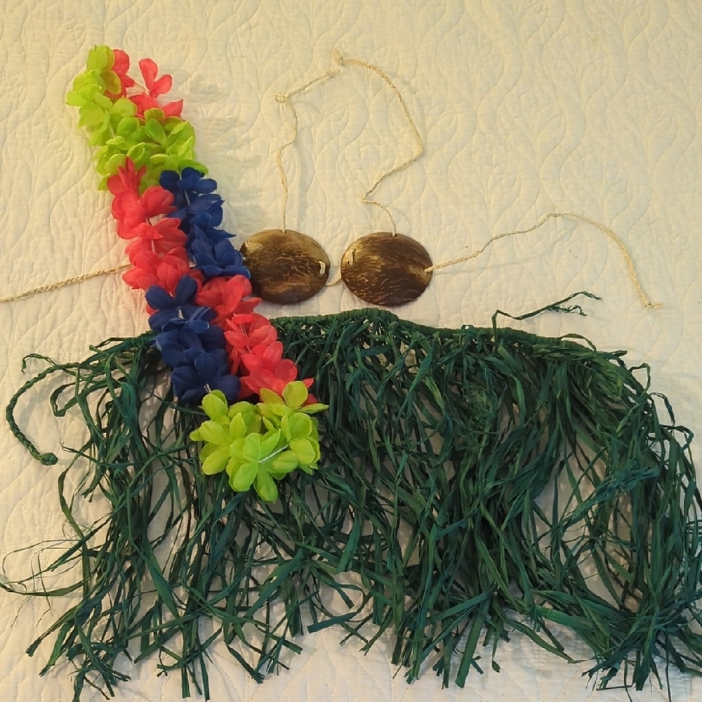 Hawaiian Grass Skirt and Lei Set